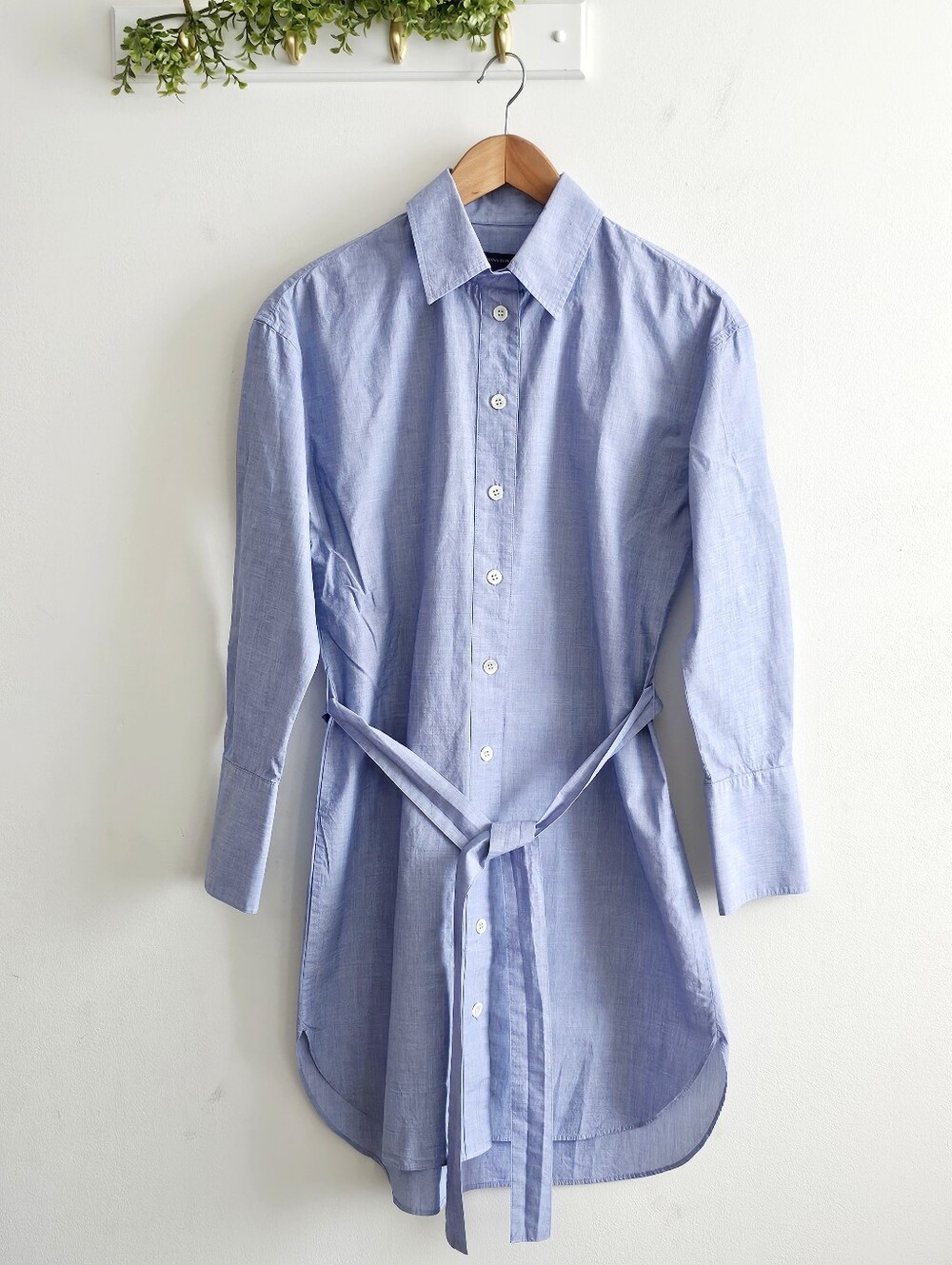 Banana Republic Women’s S Blue Cotton Belted Button Front Shirt Dress